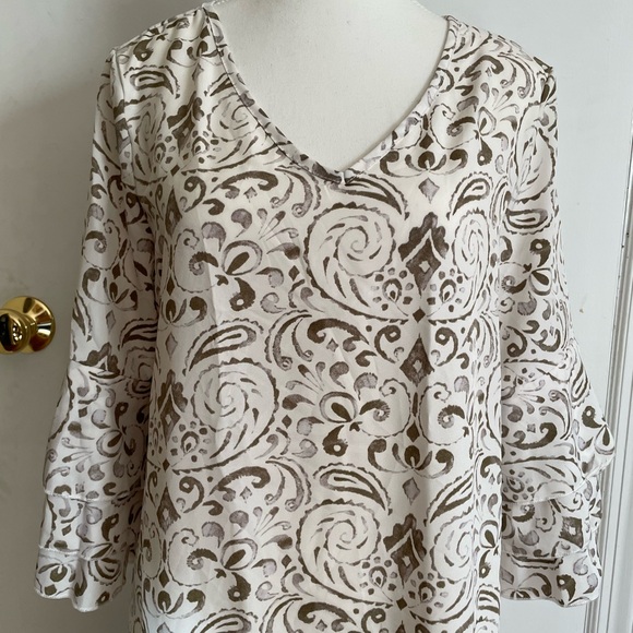 NWOT Shein Boho Khaki V-neck Flare Sleeve Dress, Large - Picture 8 of 8
